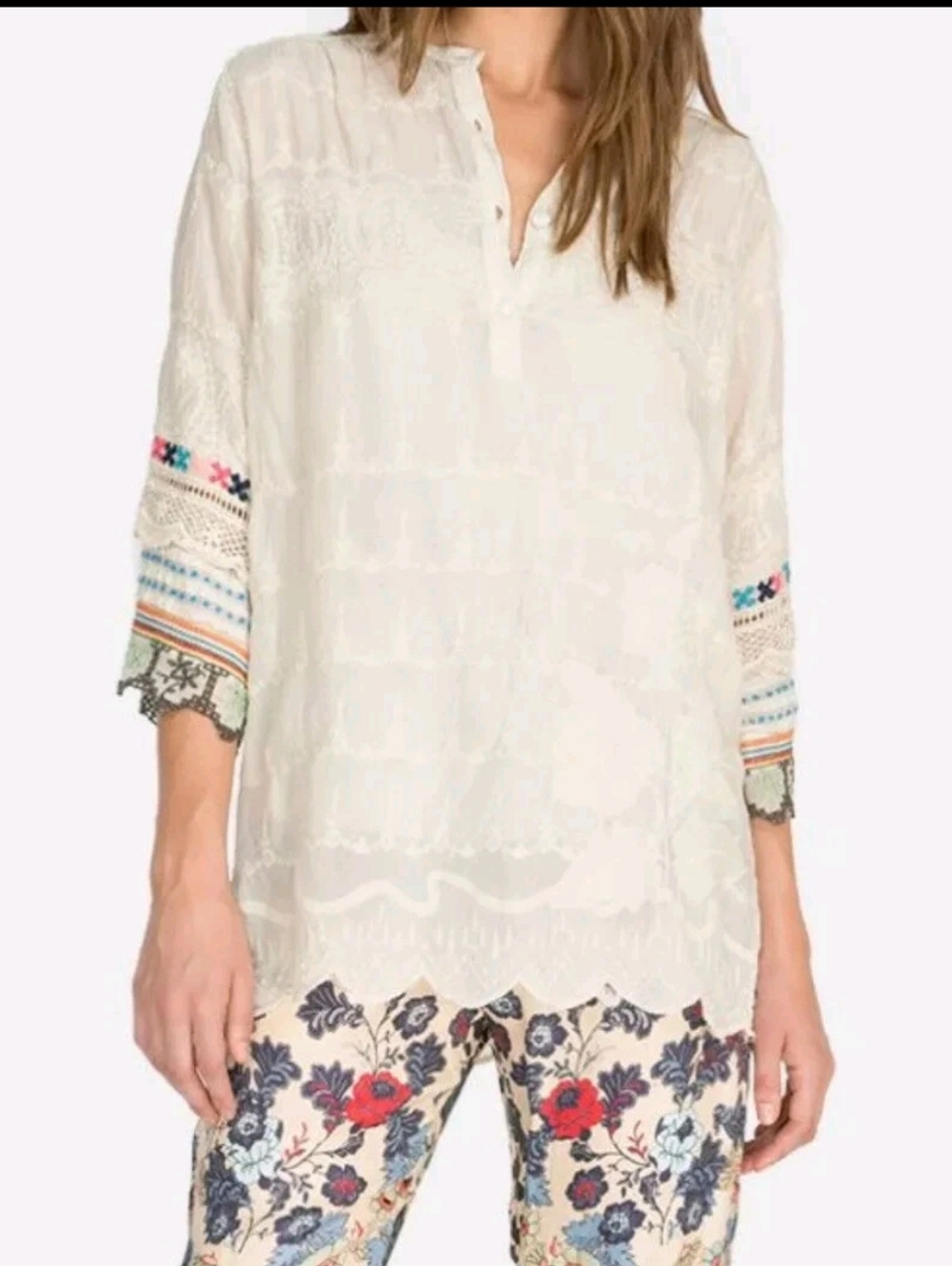 Johnny Was Embroidered Tunic Top Women's Beautiful Sleeves XS